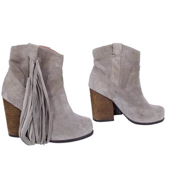 Jeffrey Campbell Bronco Suede Fringe Boots Taupe Sz 6 - Picture 2 of 11